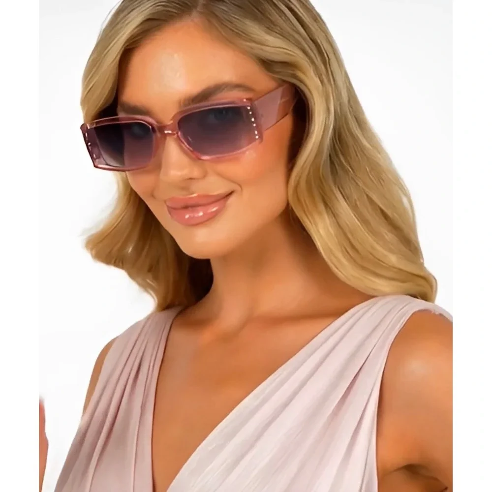 Pink Rectangular Sunglasses Women Streetwear Aesthetic Hip Hop Festival Eyewear